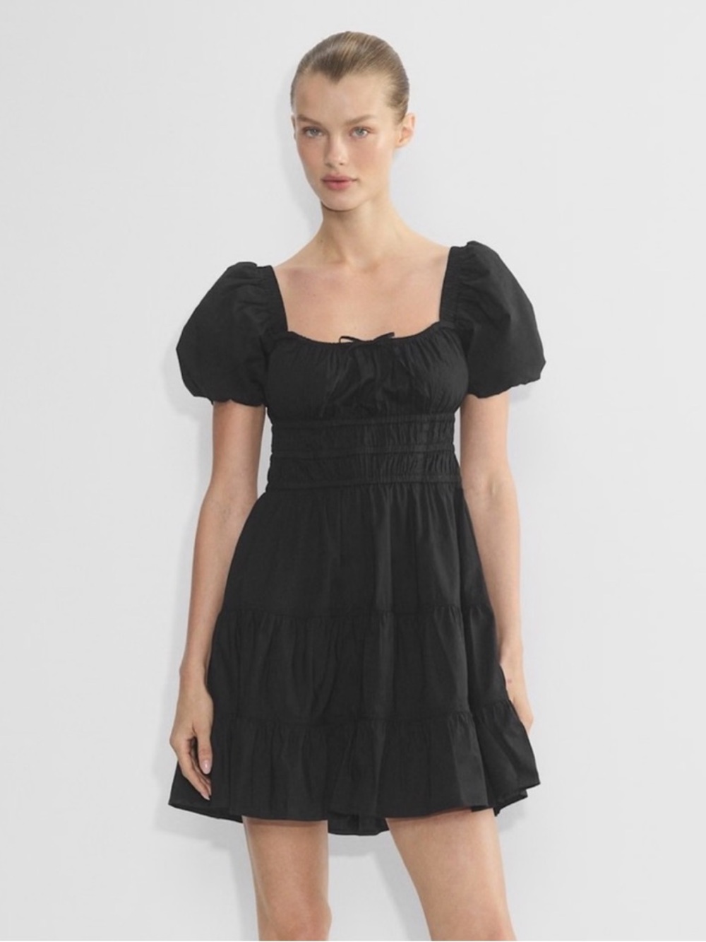 Sunday Best Black Puff Sleeve Square Neck Mini Dress